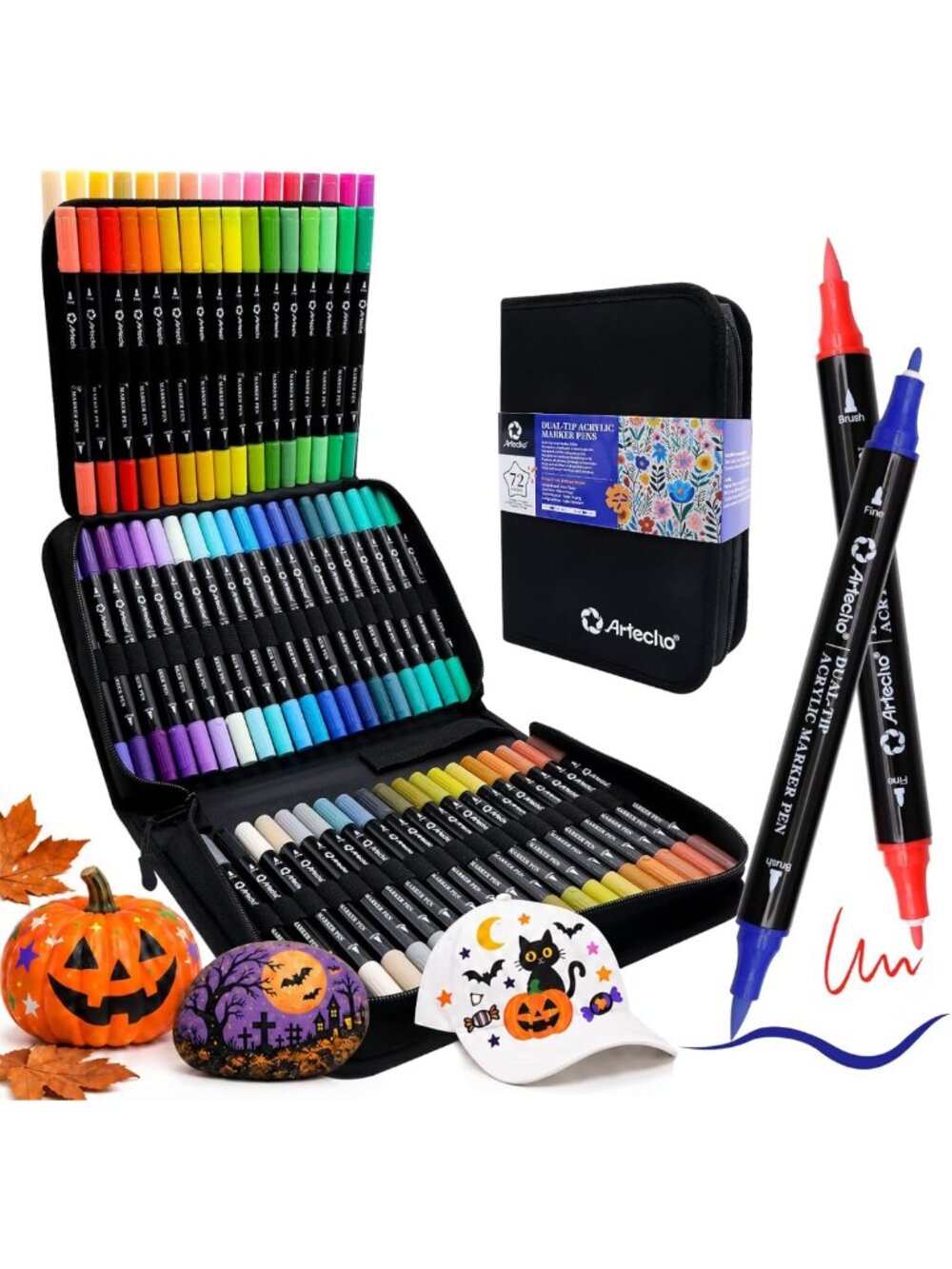 72 Colors Acrylic Paint Markers Set with Bag - Brush & Fine Tip for Art Projects